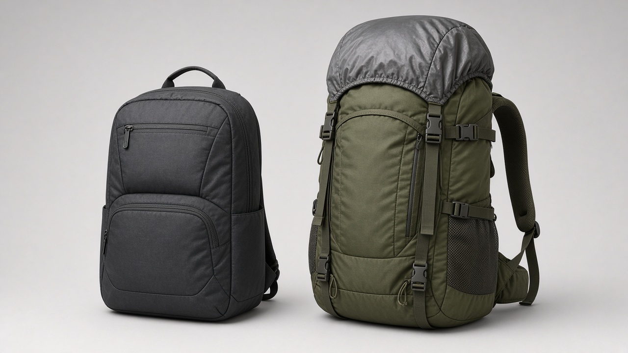 Business Laptop Backpack and 40L Hiking Pack on One Line